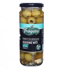 Fragata Spanish Pitted Green Olives, Seasoned with Mint  Glass Jar  330 grams